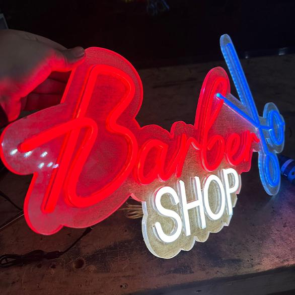 Red, white and blue Barber Shop LED neon design